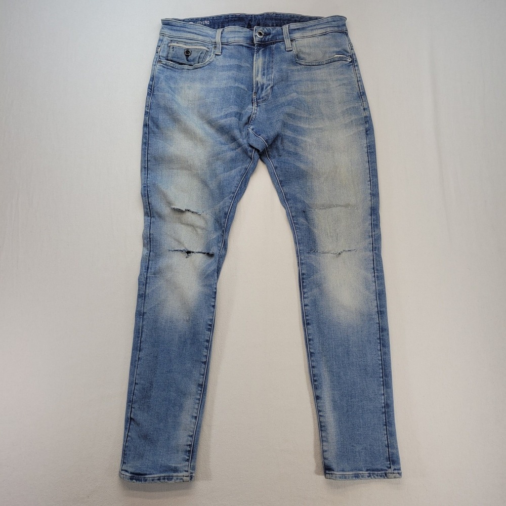 G-Star Raw Revend Skinny Jeans Men 33x32 Blue Light Wash Distressed Ripped Denim